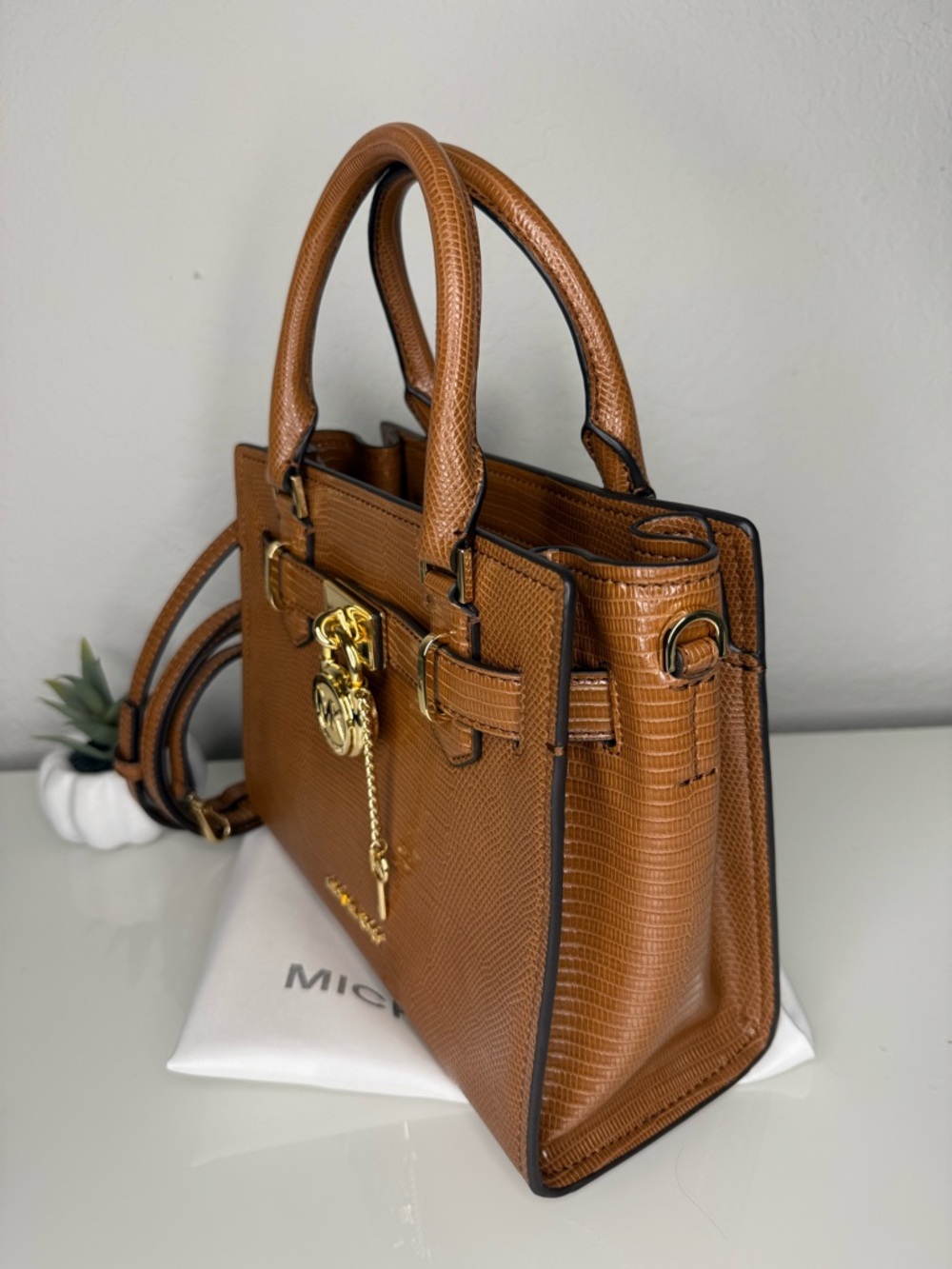 Michael Kors Small Hamilton Crocodile embossed leather Satchel Crossbody Luggage - Picture 5 of 10